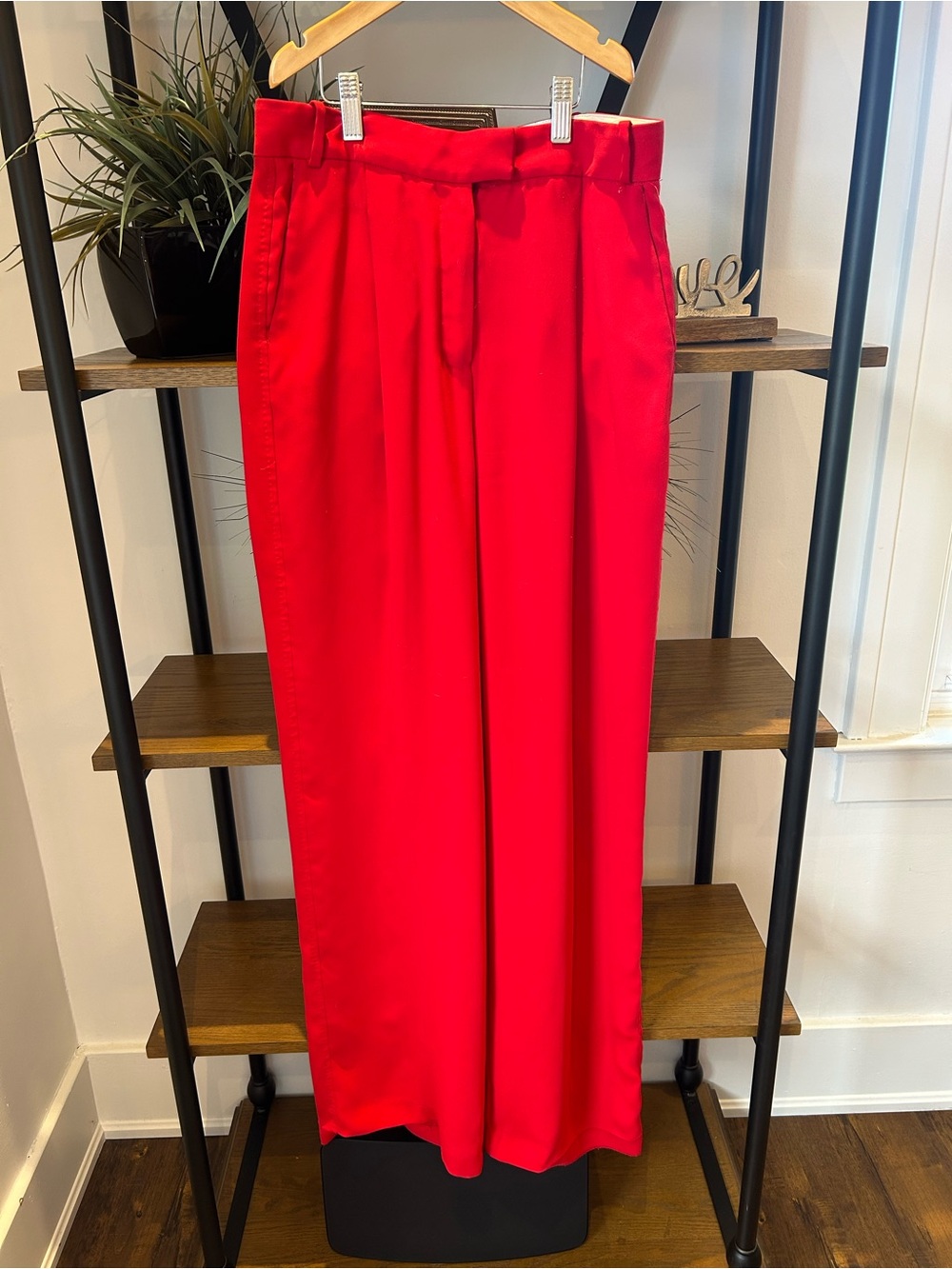Babaton Red High-Waist Wide Leg Pants